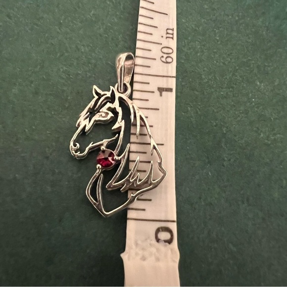 Sterling Silver Horse Pendant Necklace | 925 Italy Chain with Garnet Gemstone - Picture 14 of 16